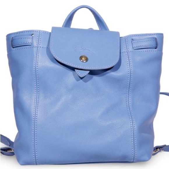 Longchamp Handbags - Longchamp Blue Mist Le Pliage Cuir Leather Backpack NEW